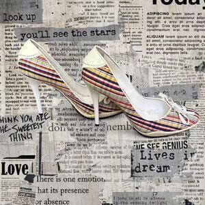 Vintage Y2K casadei multicoloured plaid and white patent leather sneaker heels
